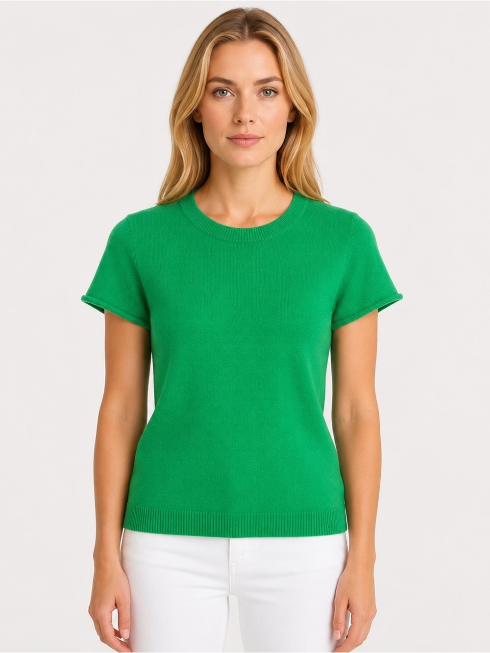 J. Crew 100% Cashmere Short Sleeve Sweater Top Kelly Green Size Small Crewneck